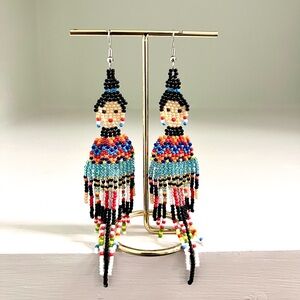 Unique Indigenous Woman Beaded Earrings